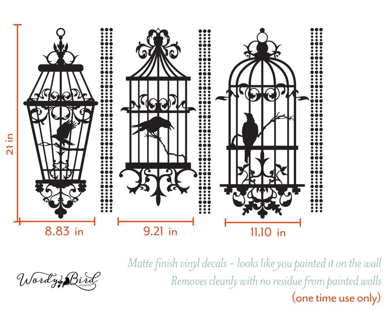 Gothic Home Decor, Goth Wall Decals, Vintage Style Birdcages with Ravens, Dark Nursery Design for the Goth Baby, Edgar Allen Poe WB703 image 5