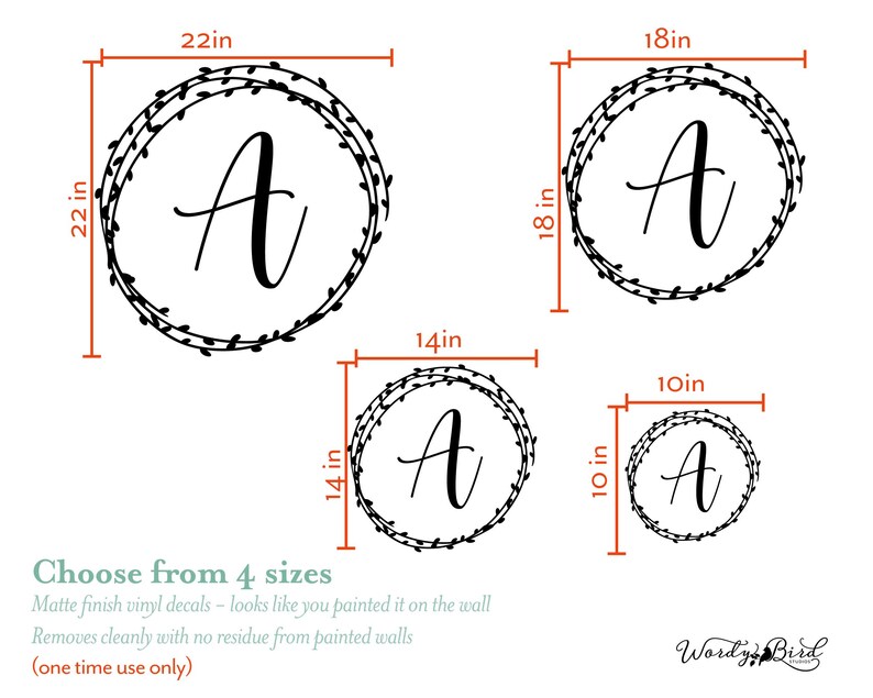 Single Letter Wall Decal Monogram With Laurel Wreath Great Etsy