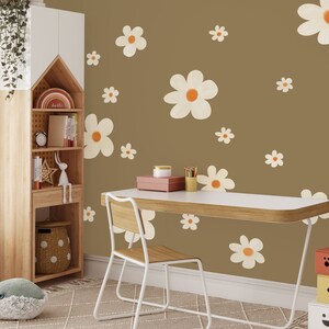 Daisy Flower Wall Decals - Vintage Watercolor Style, Peel & Stick, 3 Sheets (11.8x11.8"), Boho Nursery Decor