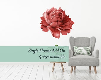 Single Red Peony wall decal flower. Made from removeable wallpaper material.  Great add on to our larger floral wall decal sets - WB1634