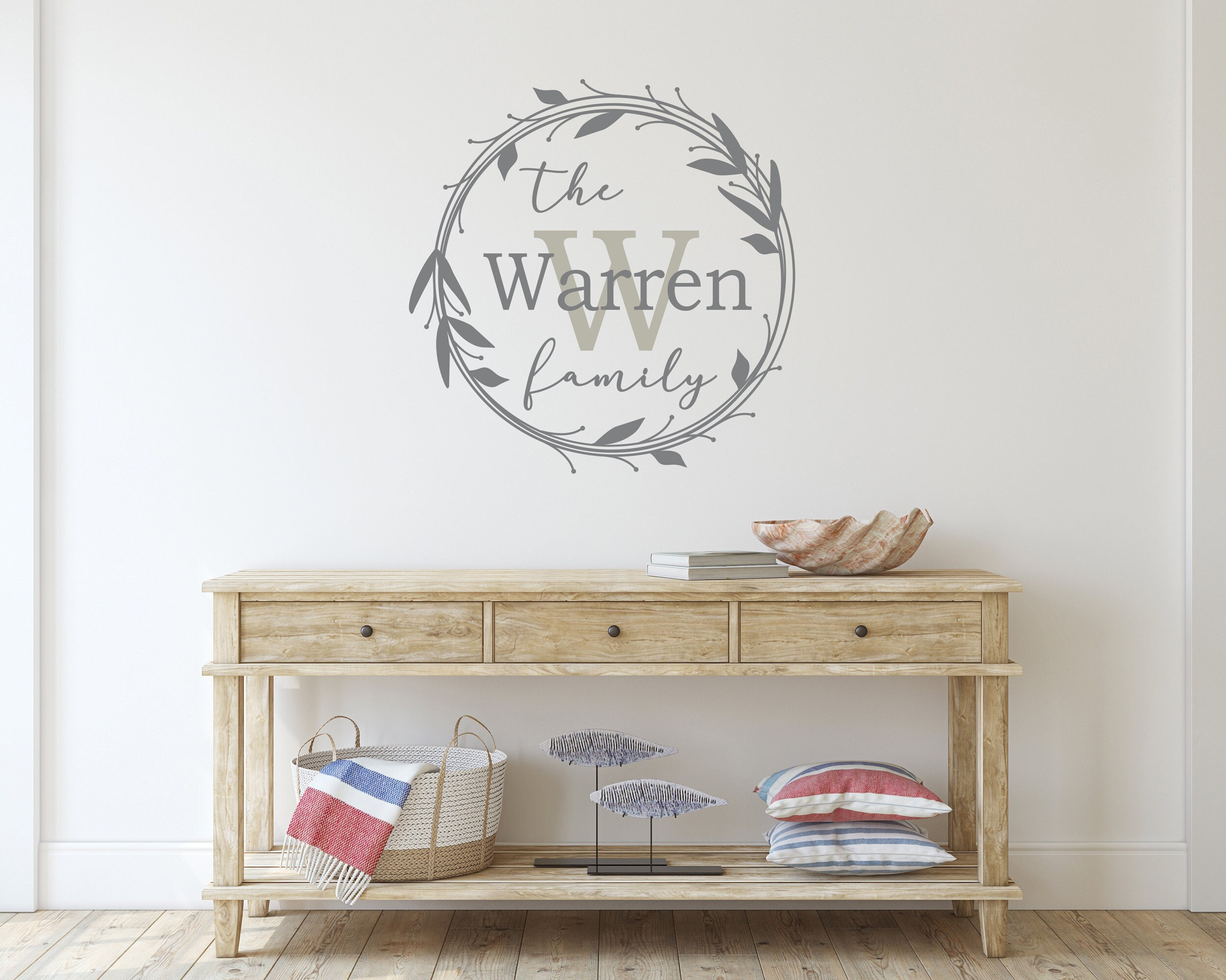 Family Name Wall Decal Monogram With Laurel Wreath, Great for Front ...