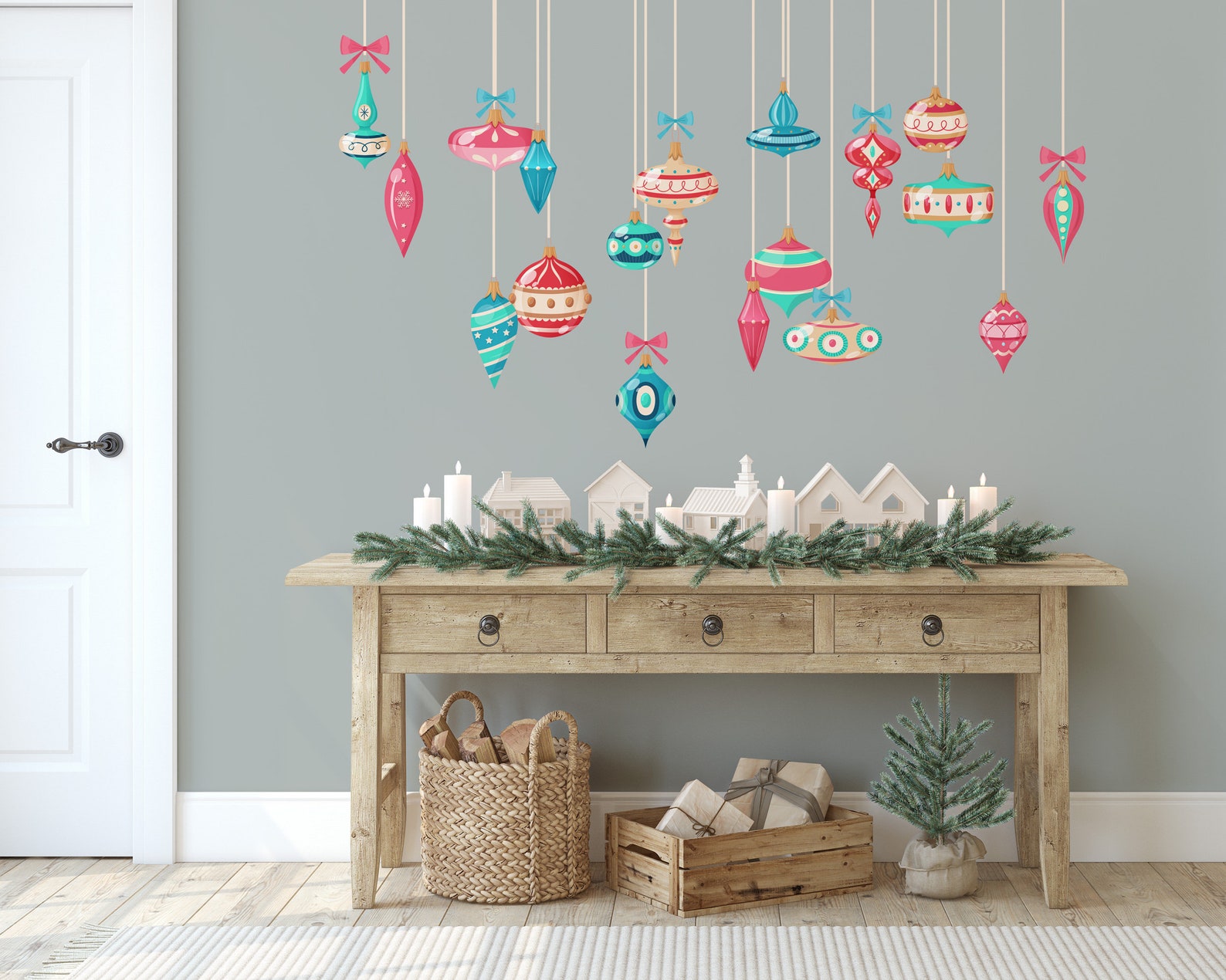 Vintage Christmas Ornament Wall Decals Peel and Stick Fabric Etsy