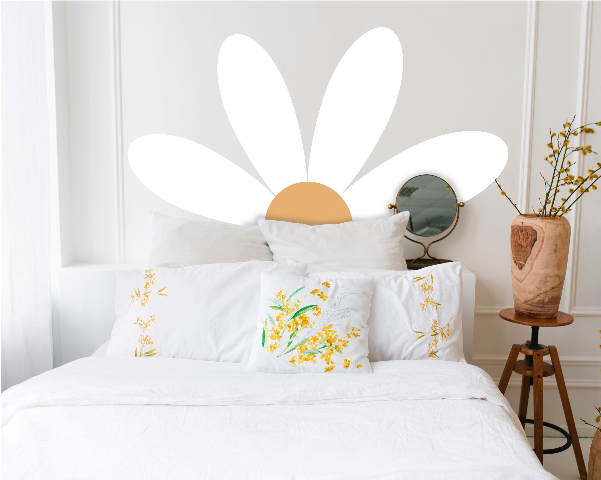 Large Daisy Headboard Wall Decals - Nursery Decor, Kids Room Wall Art, Removable Flower Wall Stickers, 4 sizes available decal kit  - WB051