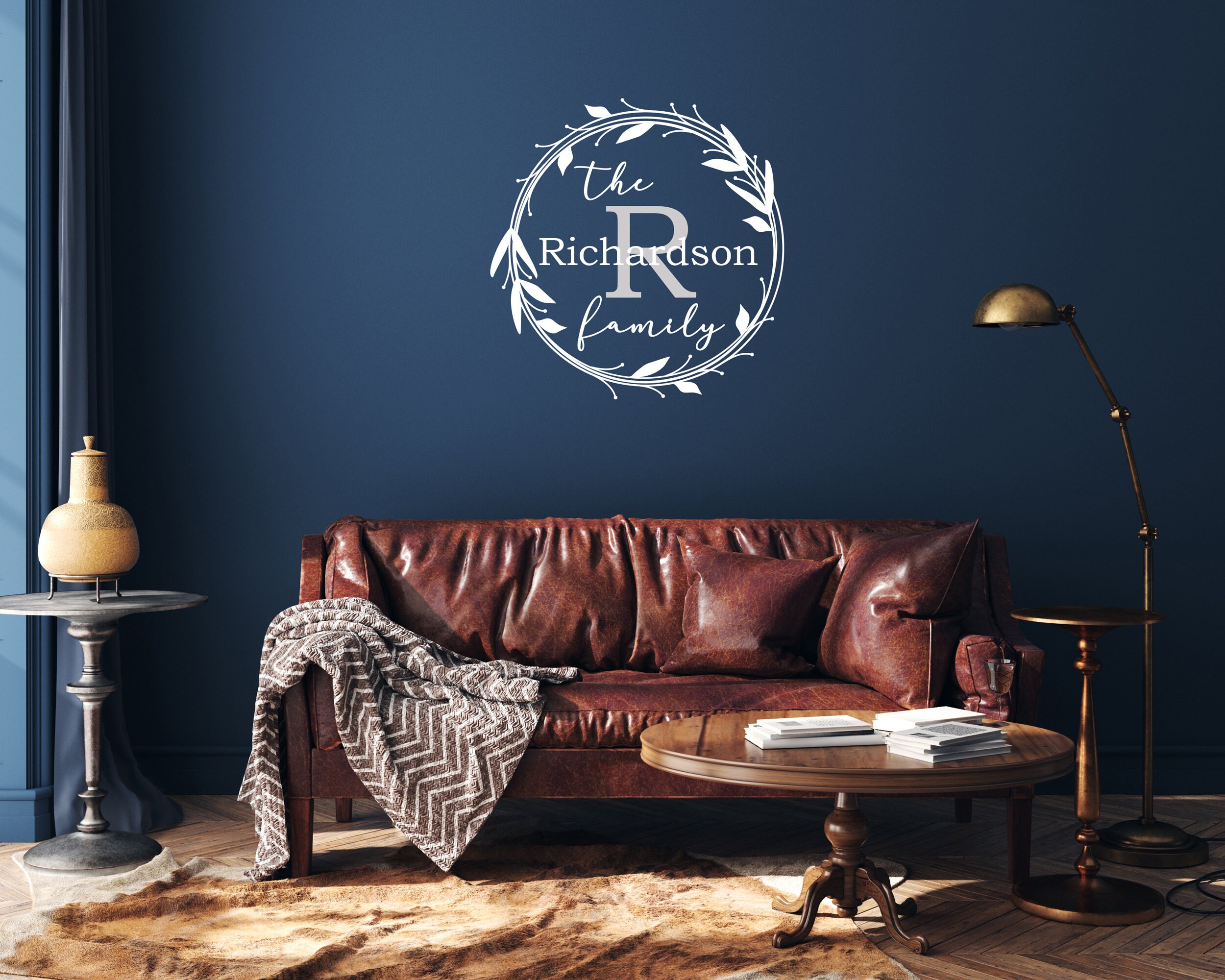 Family Name Wall Decal Monogram With Laurel Wreath, Great for Front ...