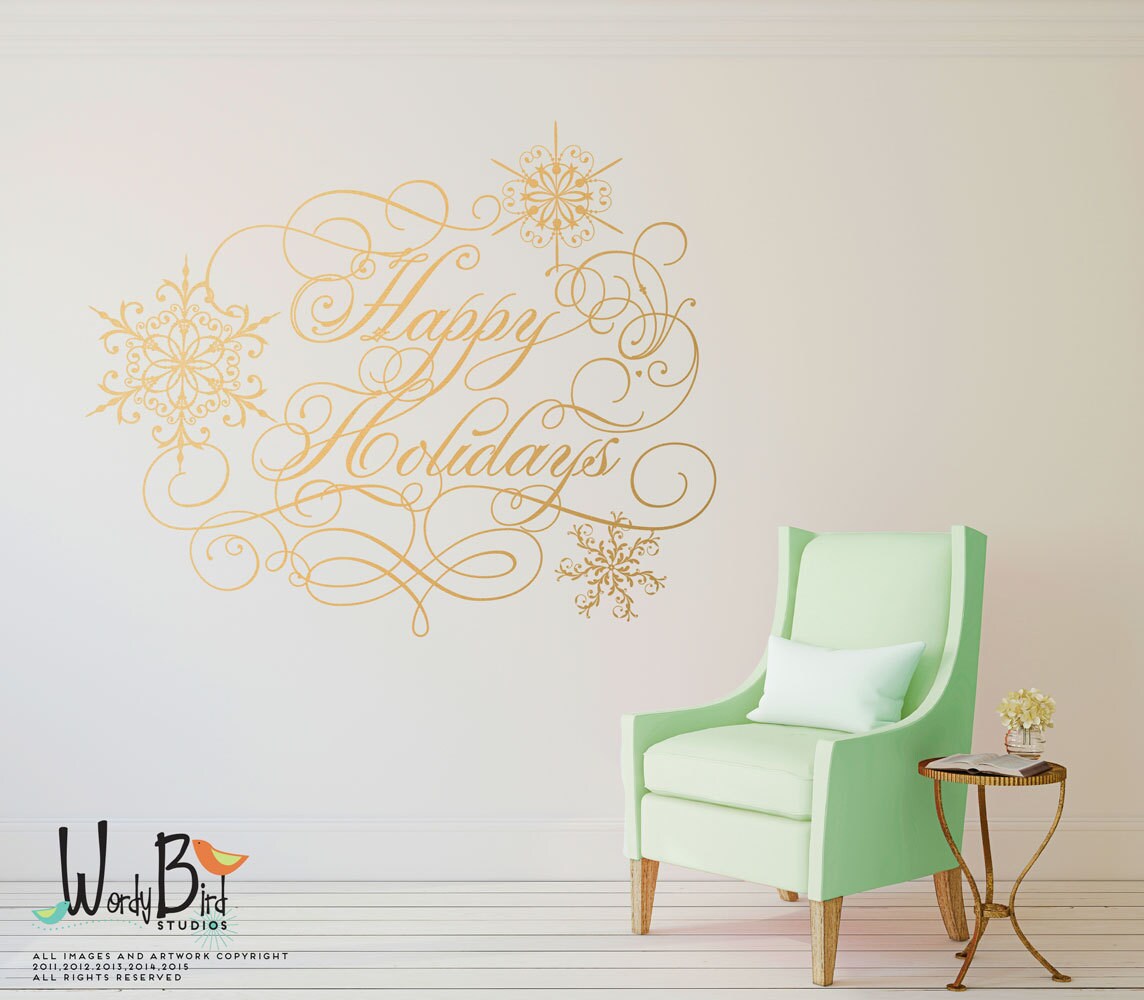 Happy Holidays wall decal sticker Christmas decor Etsy