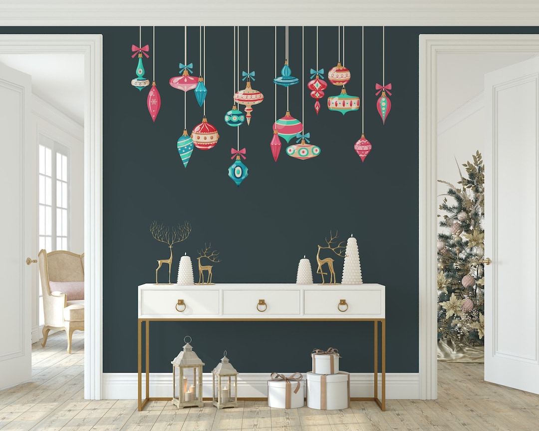 Vintage Christmas Ornament Wall Decals, Peel and Stick Fabric Wall