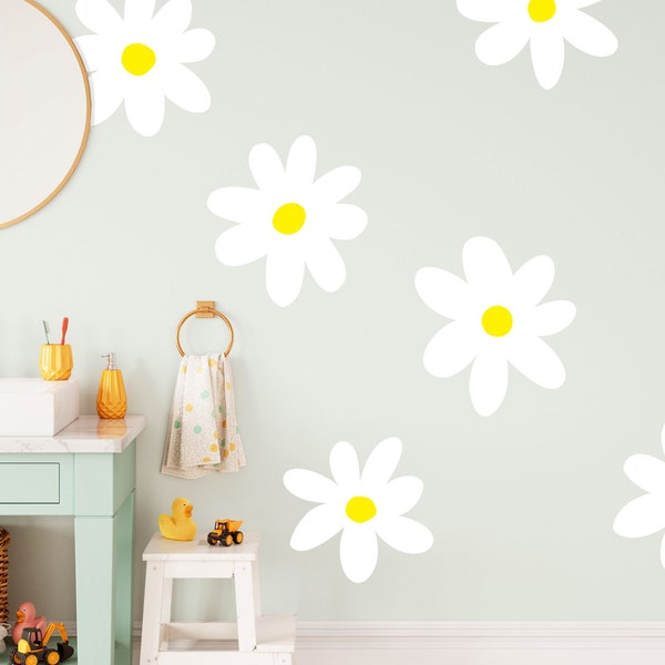 Big Daisy Wall Decals - Nursery Decor, Dorm or Kids Room Wall Art, Removable Flower Shapes Wall Stickers, Set of 10 wall art kit  - WB052