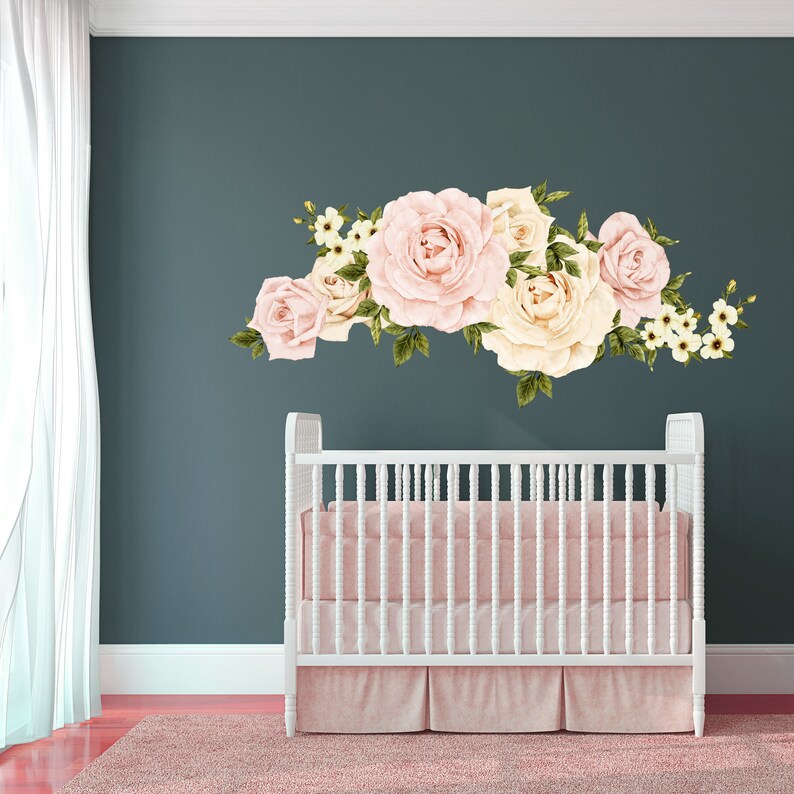 Floral Wall Decal Floral Wallpaper Removable Wall Decal Pink Etsy