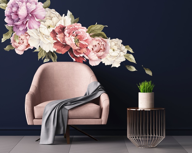 Large Peony Wall Decal set of 6 Flower Wall Decals Peel Etsy