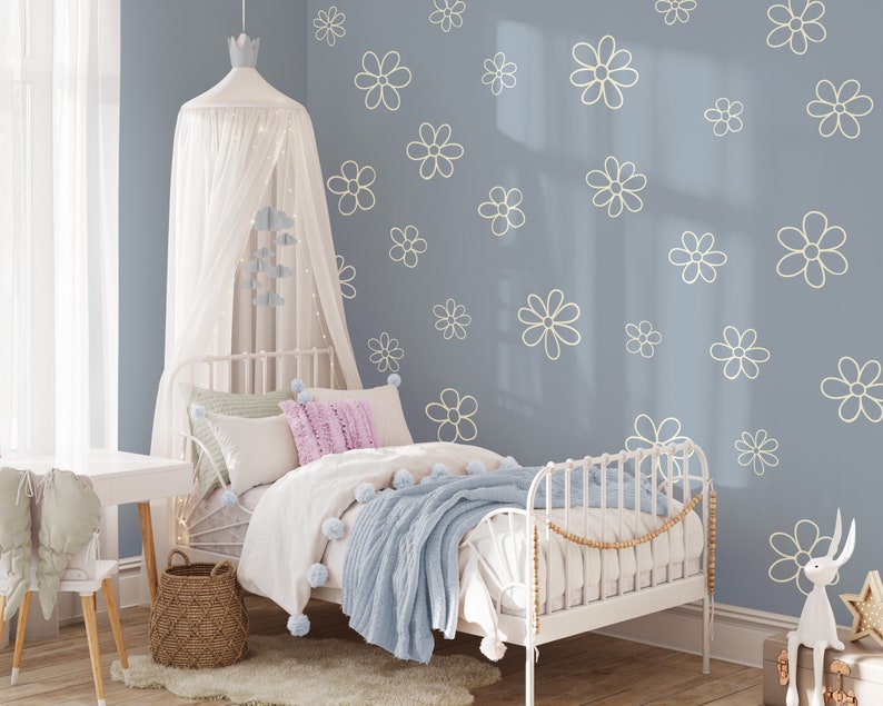 Retro Daisy Nursery Wall Decals, Boho Playroom Decor for Girls, also great for dorms and classrooms, Includes 20 Daisy Wall Decals WB041 image 7