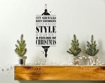 Christmas Wall Decal, Silver Bells Song Lyrics, Retro Mid Century Style Holiday Decal, works on windows - LK134