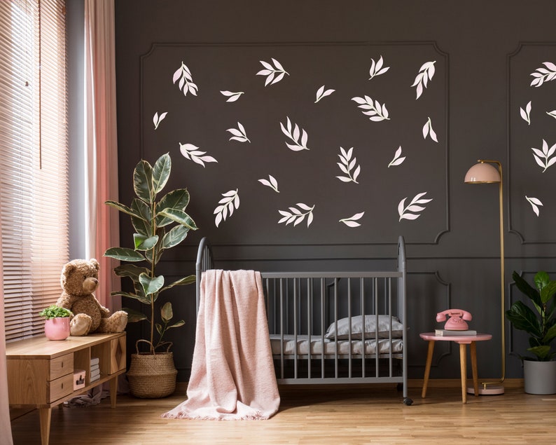 Leaf Wall Decals, Boho Nursery Decor Floral Wall Stickers, Great for Dorms, Classroom or Rentals, removable fabric wallpaper material WB012B image 4