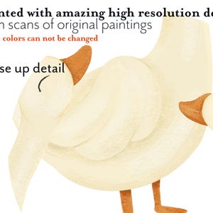 May include: A watercolor illustration of two white geese with orange beaks. The geese are cuddling together. The image is printed with high resolution detail from scans of original paintings.