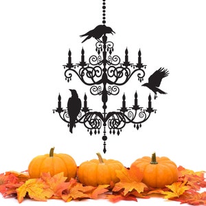 Spooky Chandelier decal - Vinyl Wall Sticker - Halloween decorations - ravens crows - WB711