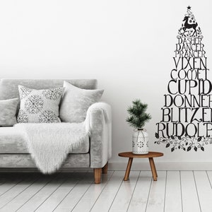 Reindeer names vinyl wall decal, Christmas tree wall decal with holly leaves and Rudolph WB726 Bild 2