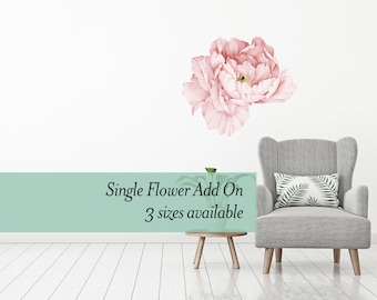 Single Pink Peony wall decal flower. Made from removeable wallpaper material.  Great add on to our larger floral wall decal sets - WB1631A