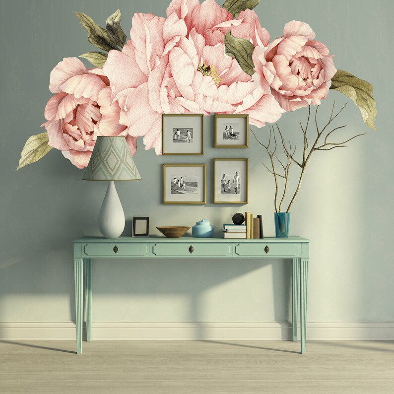 Pink Peony Wall Decal Floral Wall Decals Removable Peel Etsy Canada