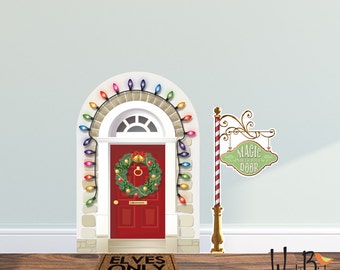 Christmas Elf Door Decal - Elf Prop Wall Decal Set - Reusable - Fairy Door Wall Decal - WB714