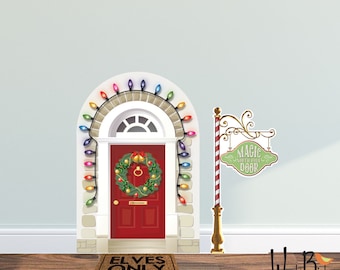 Christmas Elf Door Decal - Elf Prop Wall Decal Set - Reusable - Fairy Door Wall Decal - WB714