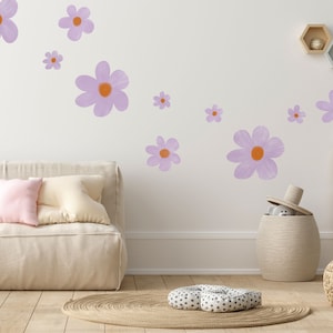 Daisy Wall Decals - Nursery Decor, Kids Room Wall Art, Removable Flower Wall Stickers, Watercolor Daisies - WB084
