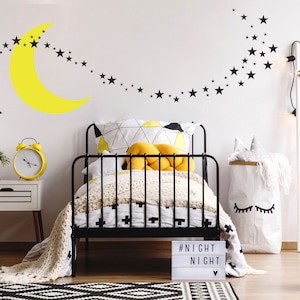 Moon and Stars Nursery Wall Decal Set, includes 68 Star wall decals in assorted sizes and 1 Moon Decal, Great Space Theme Wall Decor, WB1610