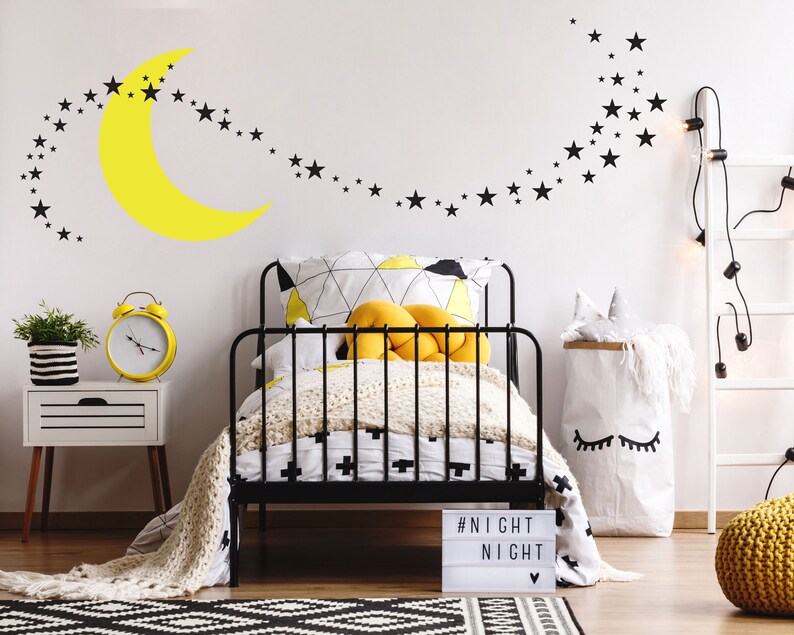 Moon and Stars Nursery Wall Decal Set includes 68 Star wall Etsy