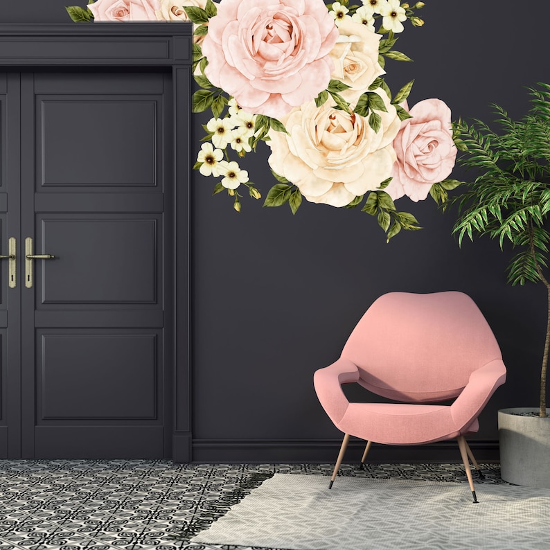 Floral Wall Decal Floral Wallpaper Removable Wall Decal Pink Etsy