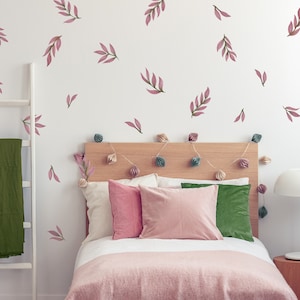 Leaf Wall Decals, Boho Nursery Decor Floral Wall Stickers, Great for Dorms, Classroom or Rentals, removable fabric wallpaper material WB012 image 10