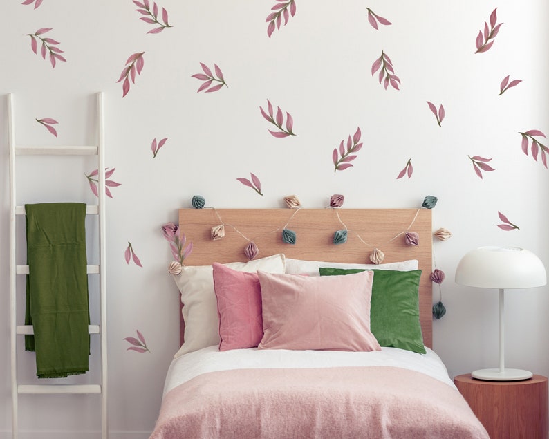 Leaf Wall Decals, Boho Nursery Decor Floral Wall Stickers, Great for Dorms, Classroom or Rentals, removable fabric wallpaper material WB012 image 10