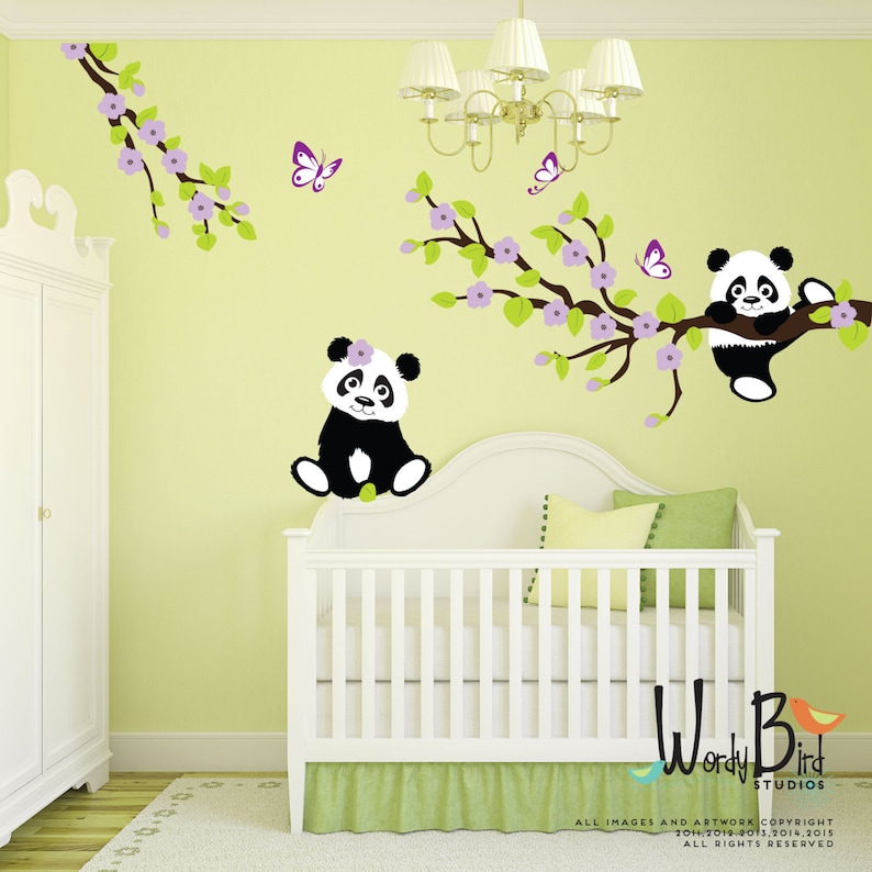 Panda wall decals with Cherry Blossom Branches and Etsy