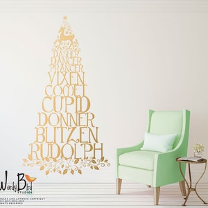 Reindeer names vinyl wall decal, Christmas tree wall decal with holly leaves and Rudolph WB726 image 7