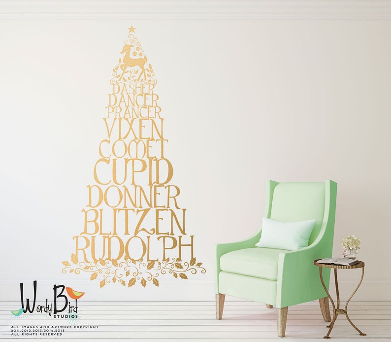 Reindeer names vinyl wall decal, Christmas tree wall decal with holly leaves and Rudolph WB726 image 7