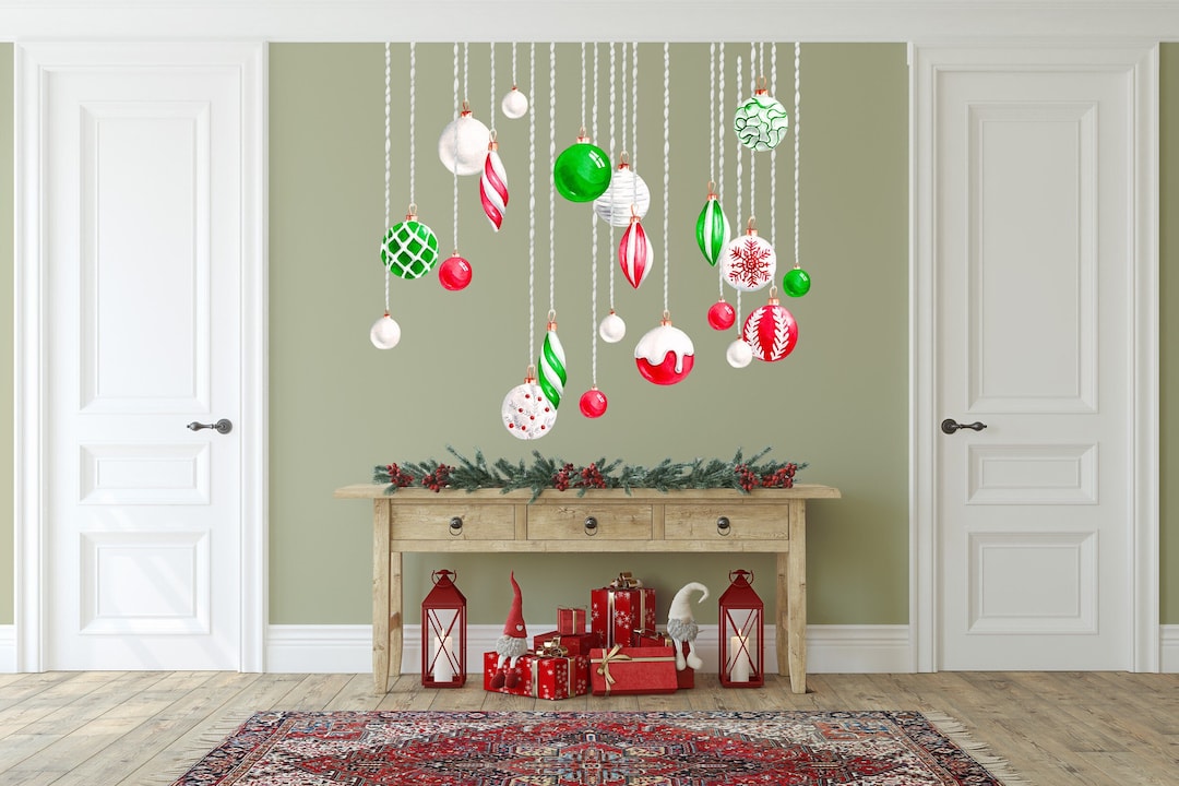 Vintage Christmas Ornaments Wall Decals, Reusable Peel & Stick Fabric