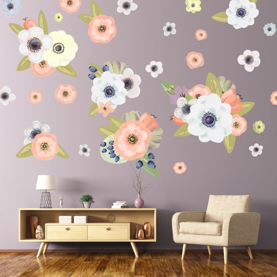 Flower Wall Decals Printed on Peel and Stick Removable Wallpaper