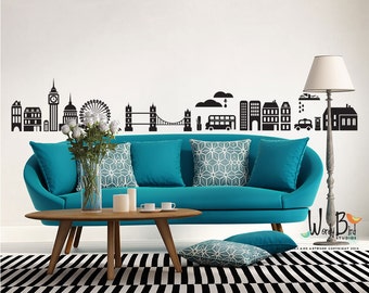 London Skyline wall decal Landmark Cityscape Dorm Decor Office Decor - WB723