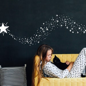 Shooting Stars & Sparkles Wall Decals Galaxy Nursery Decals, Star Decals, Space Theme Kids Room Decor, Gold Star Wall Stickers WB068 image 8