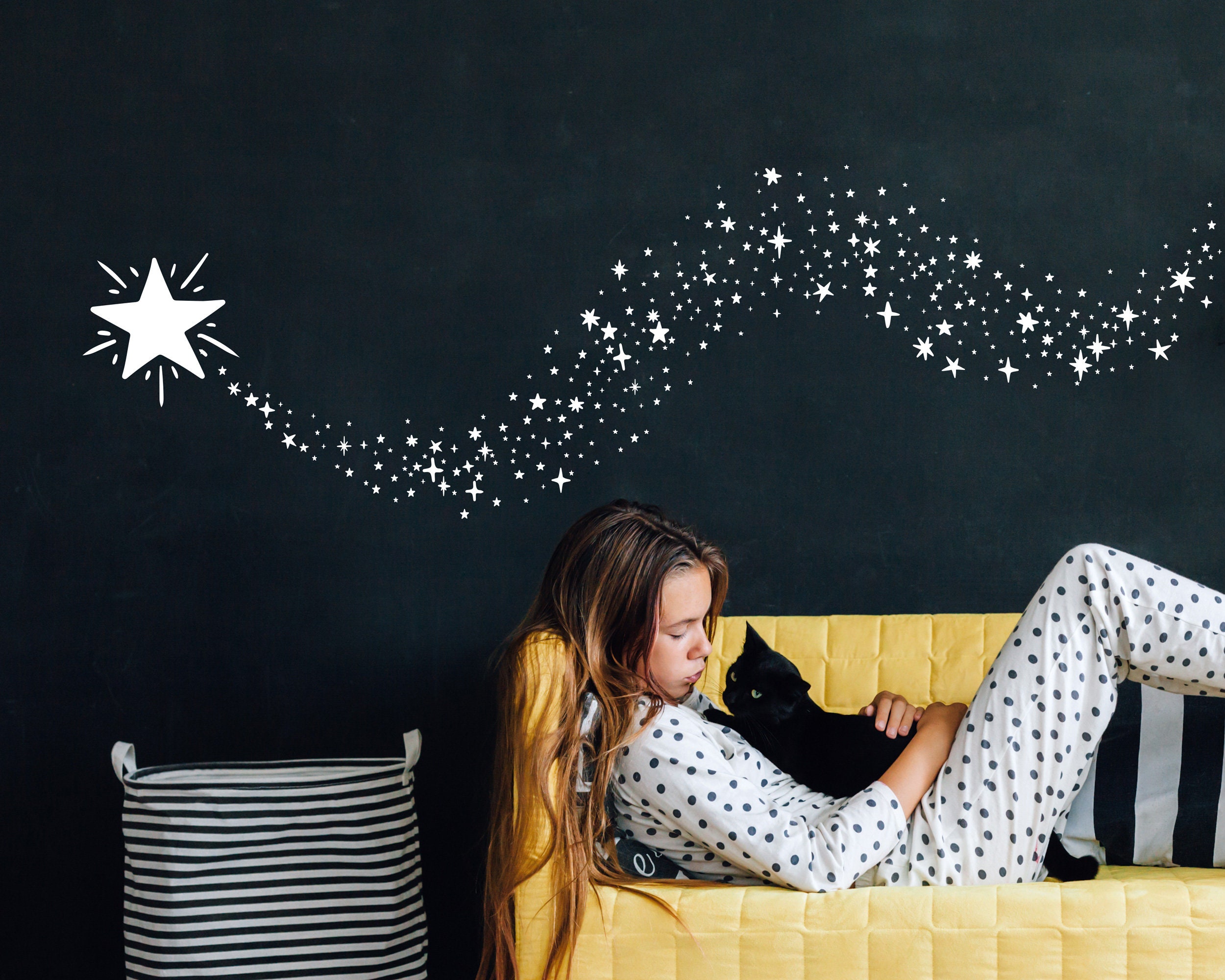 Stickers Muraux Étoiles et Polka Dot Autocollants Décoration Murale pour Chambre Enfants Bébé