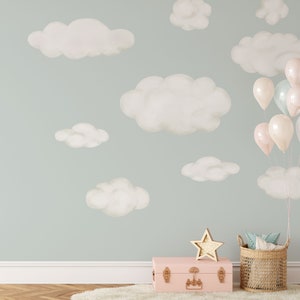 Cloud Wall Decals, Set of 9 Fluffy Clouds, Watercolor Wall Stickers for Nursery Classroom or Playroom, Great for boho bedroom decor - WB083