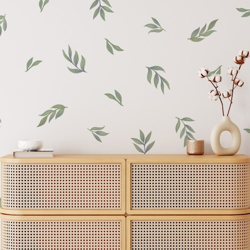 Leaf Wall Decals, Boho Nursery Decor Floral Wall Stickers, Great for Dorms, Classroom or Rentals, removable fabric wallpaper material -WB012