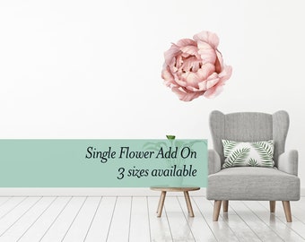 Single Pink Peony wall decal flower. Made from removeable wallpaper material.  Great add on to our larger floral wall decal sets - WB1631B