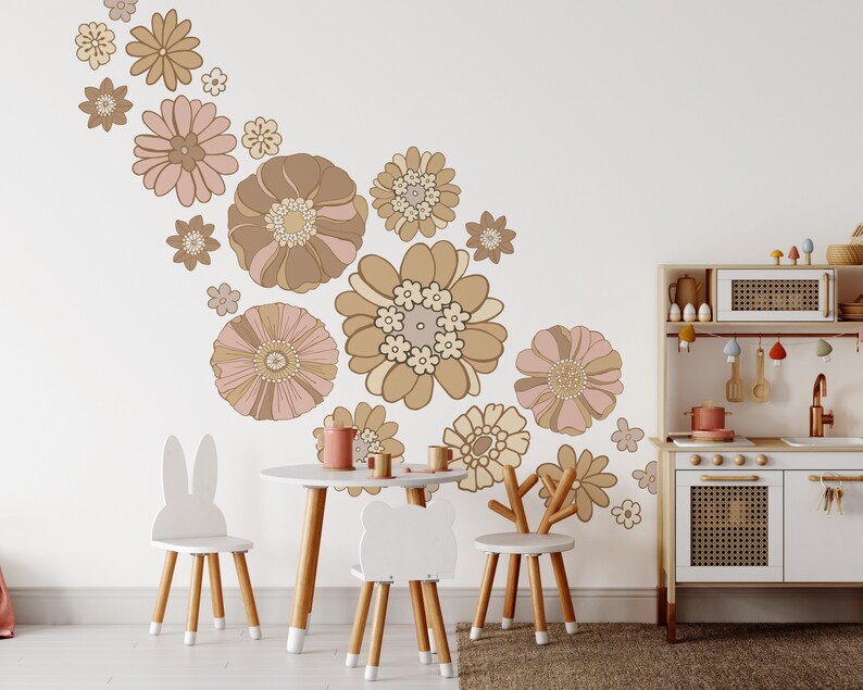 Large Daisy Wall Decals Boho Floral Nursery Decor Wall Art Etsy