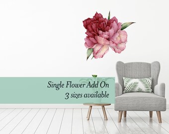 Single Dark Purple Peony wall decal flower. Made from removeable wallpaper material.  Add on to our larger floral wall decal sets - WB1635D