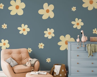 Watercolor Daisy Wall Decals - Flower Wall Stickers, Boho Nursery Decor, Cottagecore home decor, Great baby shower gift  - WB084
