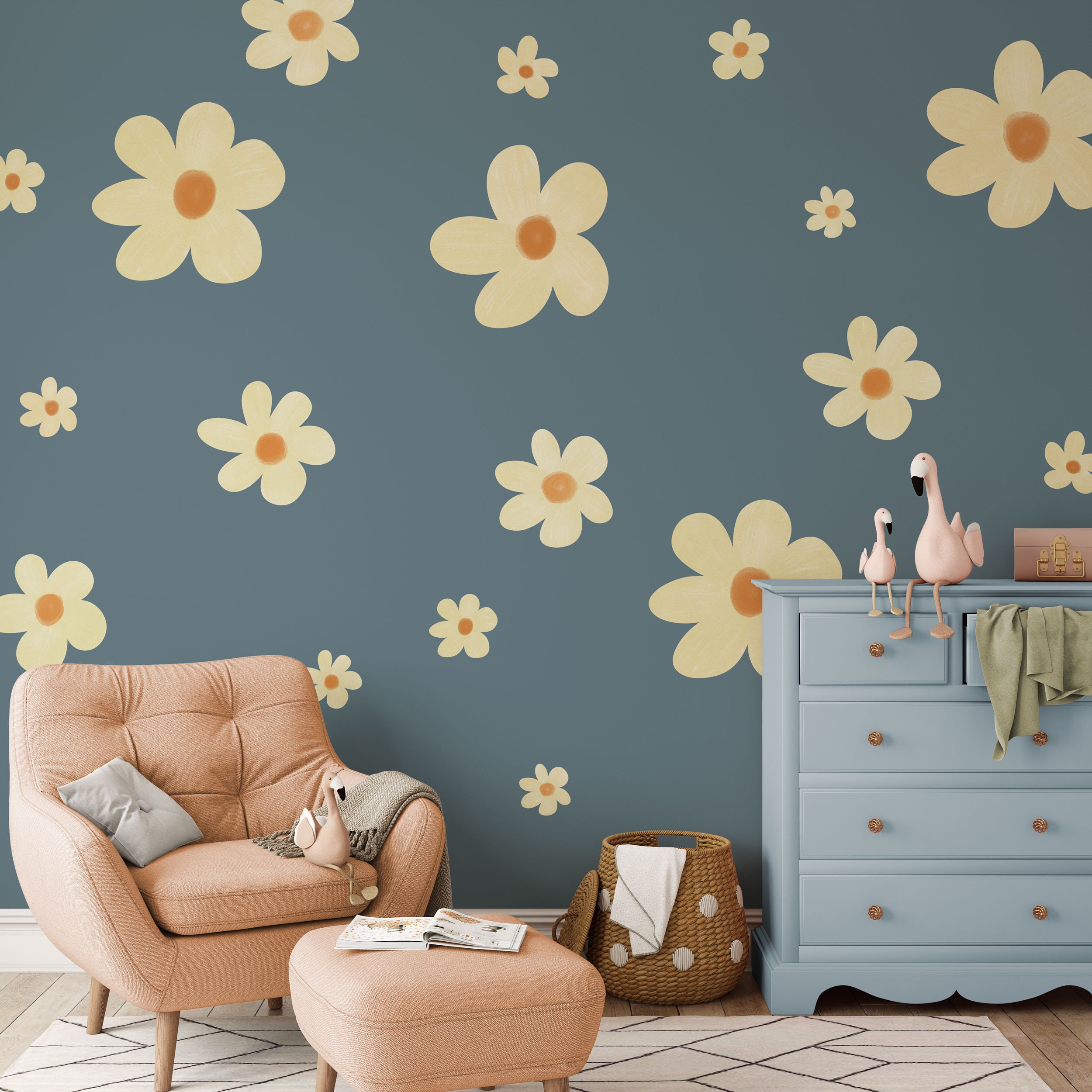 Watercolor Daisy Wall Decals - Removable Vinyl Flower Stickers For Nursery, Bedroom, Living Room