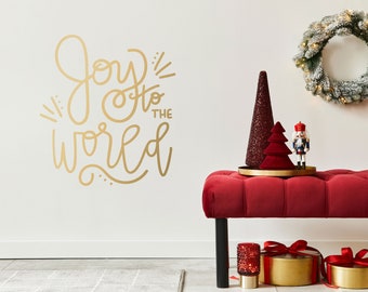 Christmas Wall Decal, Joy to the World, Hand drawn style quote decal, works on windows - LK156