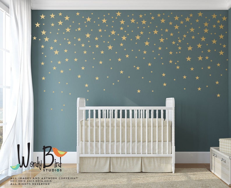 Gold Stars Wall Decals Pack Peel and Stick Confetti Wall Decals Metallic Star Wall Decals WBSTRm image 2