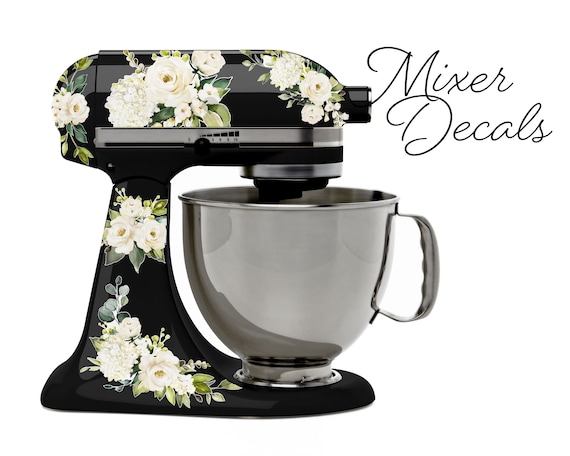 White Watercolor Roses Stand Mixer Decal Set, Fits Kitchenaid or