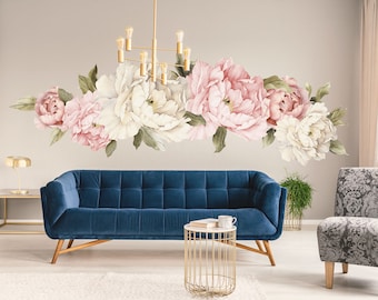 Flower Wall Decals, Set of 6 Large Self-Adhesive Peony Floral Wall Stickers - WB419