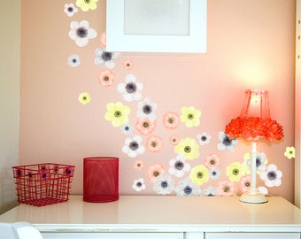 Little Flower Decals for Walls - Set of 64 - Made from Peel and Stick Fabric Wallpaper Material - WB926