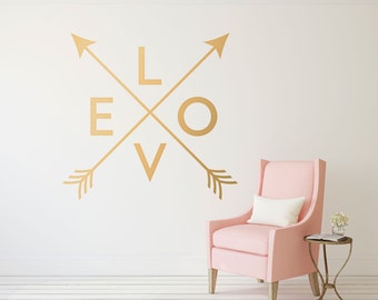 Gold Arrow Wall Decal - Crossed Arrows Love Wall Decor - Love Wall Decal - Gold Arrow Wall Decor - Dorm Decor Stickers for Wall - WB405